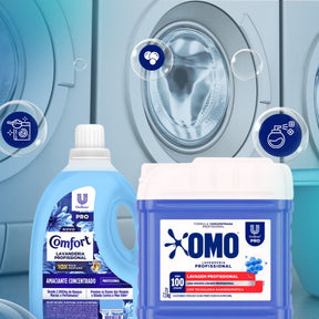 Kit Lavandeira: Lava Roupas Líquido Lavanderia Pro Omo 7L + Amaciante Concentrado Profissional Comfort 5L
