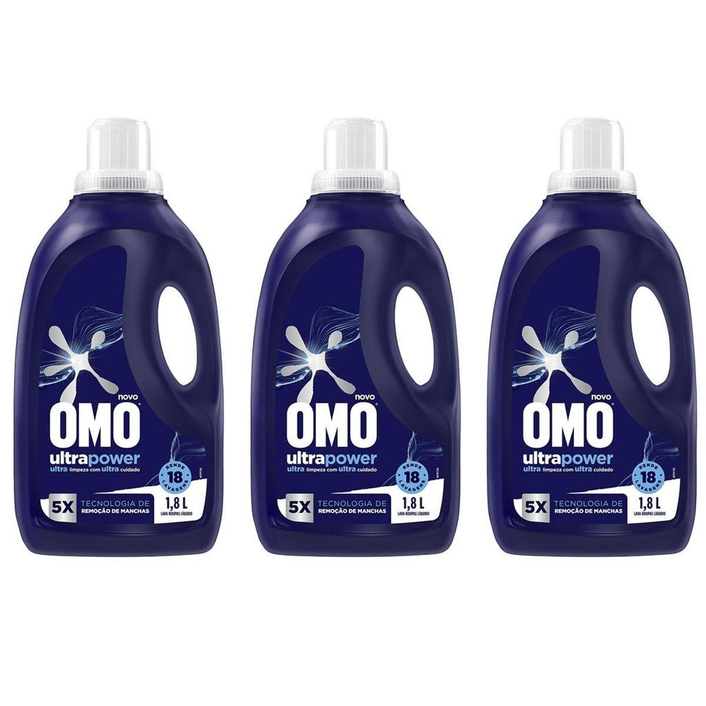 Kit 3 Lava Roupas Líquido Omo Ultra Power 1,8L cada