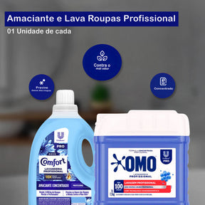 Kit Lavandeira: Lava Roupas Líquido Lavanderia Pro Omo 7L + Amaciante Concentrado Profissional Comfort 5L